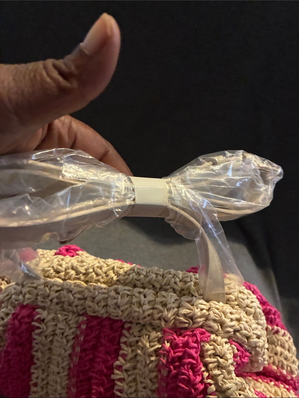 LOFT Pink and Cream Striped Woven Shoulder Bag - Picture 3 of 7